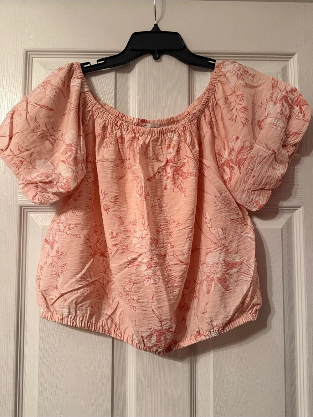 LOFT Peach Floral Off-the-Shoulder Puff Sleeve Top
